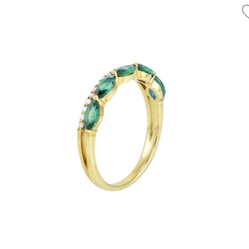 14K Yellow Gold, REAL DIAMOND and EMERALD Band Ring - Picture 6 of 9